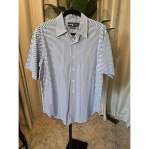 Ralph Lauren Mens Classic Fit Short Sleeve Button Down Striped Shirt BlueWhite L